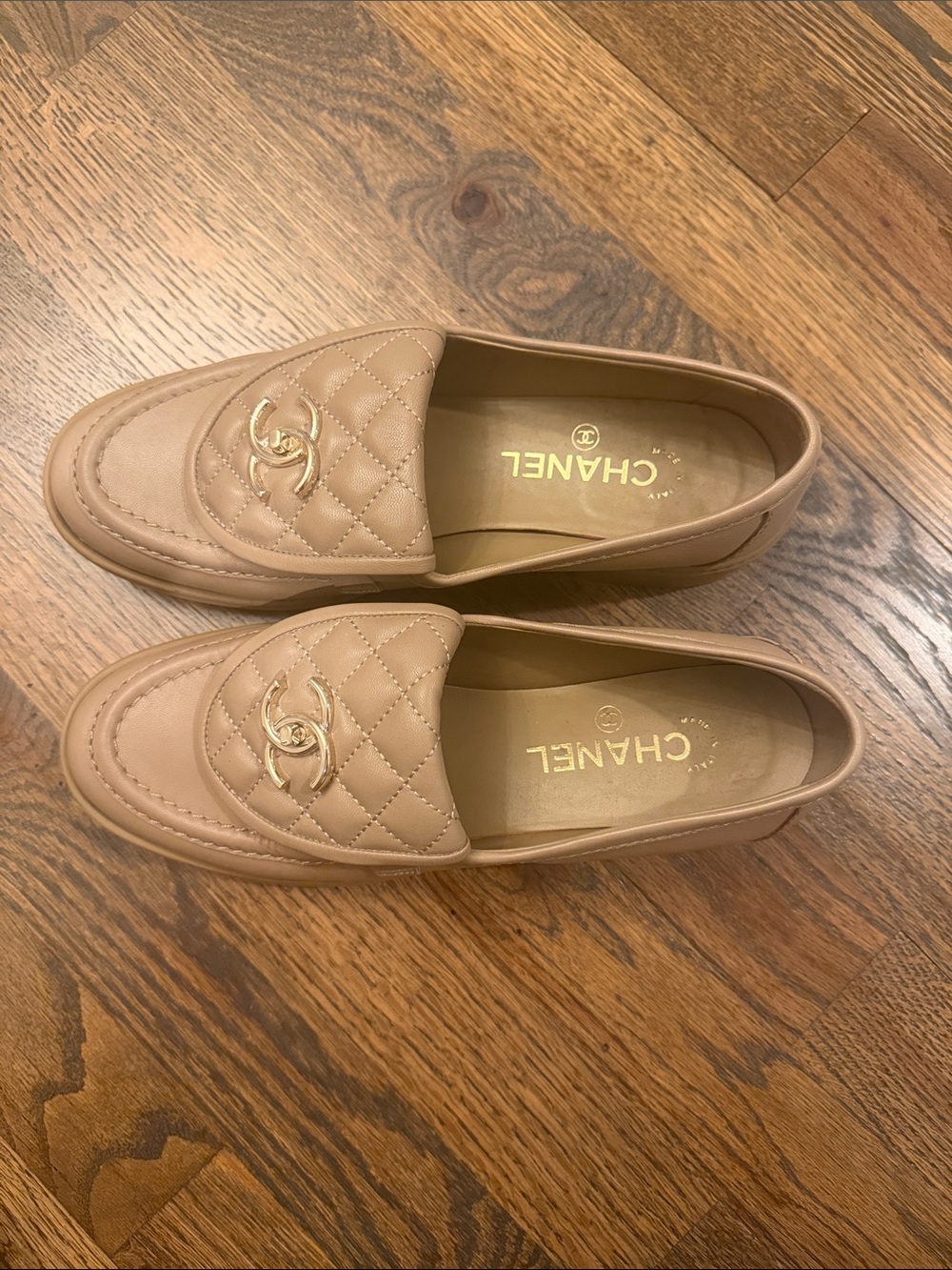 CHANEL Quilted Leather Loafers in Nude Beige with Gold CC Hardware - Picture 4 of 7